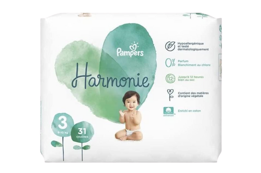 PAMPERS COUCHES BÉBÉ HARMONIE TAILLE 3 - 31 COUCHES (6-10 kg)