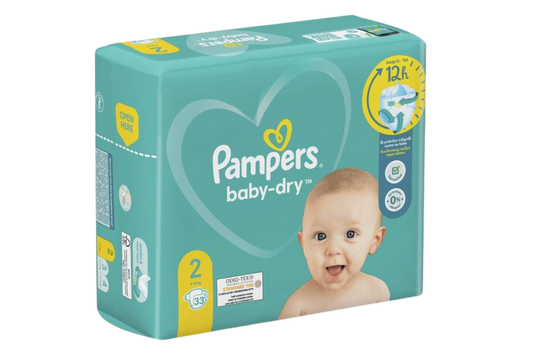 PAMPERS COUCHES BÉBÉ BABY-DRY TAILLE 2 - 34 COUCHES (4-8 kg)