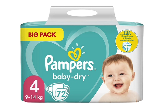 PAMPERS COUCHES BÉBÉ BABY-DRY TAILLE 4 - 72 COUCHES (9-14 kg)